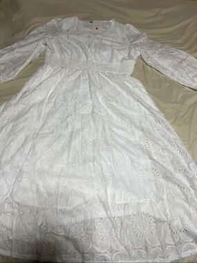 New Trend White Eyelet Lace Midi Dress